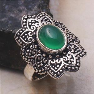 Elegant Silver and Green Statement Ring
